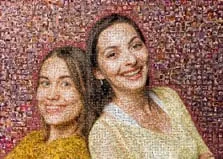 Портрет двух улыбающихся женщин в стиле фотомозаика, художник Анна