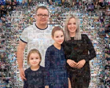Семья из четырёх человек в стиле Мозаика: мама, папа и две дочки, художник Елена 
