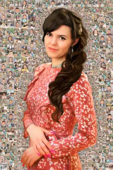Портрет девушки в красном узорчатом платье выполнен в стиле Мозаика, художник Елена 