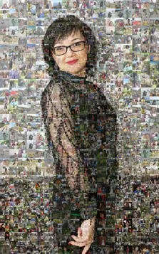 Фотомозаика из фотографий темноволосой женщины в очках, художник Ирина