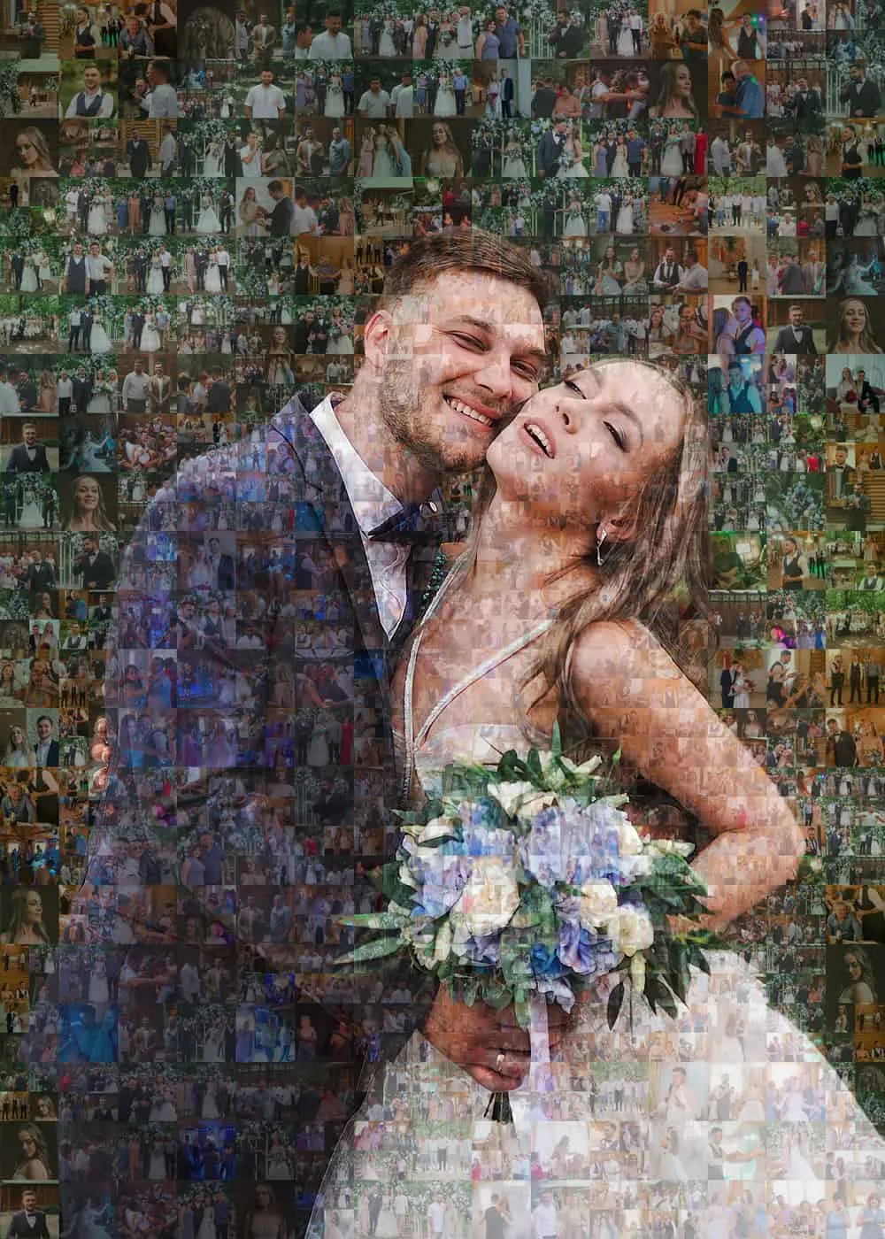 Фотомозаика для свадебной пары с букетом цветов