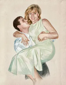 Карандаш, художник Александра, парный портрет в цветном карандаше мужчина держит женщину на руках