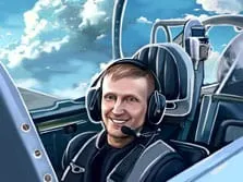 Векторный портрет молодого человека в образе пилота в стиле Комикс
