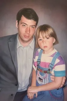 Портрет отца с ребенком под масло в технике сухая кисть