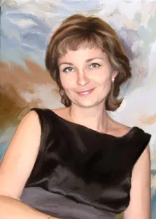 Портрет женщины в черном платье под живопись маслом