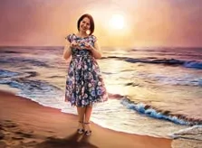 Портрет женщины на берегу моря под живопись маслом