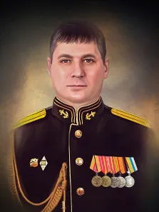 Портрет мужчины в военной парадной форме с орденами в стиле под масло, художник Павел 