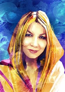 Авторский арт портрет светловолосой женщины на абстрактном фоне, автор Ольга