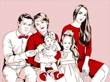 Поп-арт портрет семьи с тремя дочками