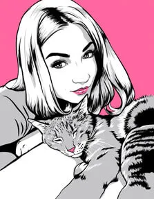 Пример поп-арт портрета в стиле Че девушки с котенком