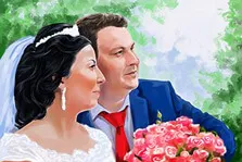 Свадебный акварельный портрет пары с розами