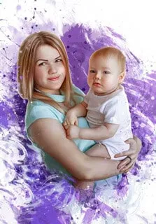 Портрет девушки с ребенком на белом фоне в стиле Дрим-Арт