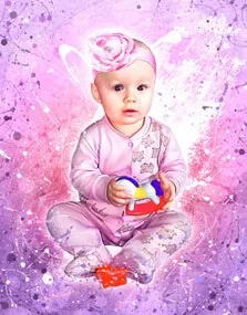 Портрет ребенка на розовом фоне в стиле Дрим-Арт