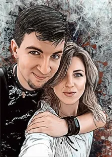 Портрет пары на черно-сером фоне в стиле Дрим-Арт