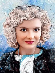 Портрет блондинки на голубом фоне в стиле Дрим-Арт