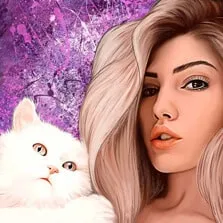 Портрет девушки с кошкой в стиле Дрим-Арт