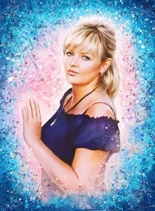 Портрет женщины на розово-голубом фоне в стиле Дрим-Арт