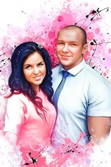 Портрет пары на бело-розовом фоне в стиле Дрим-Арт