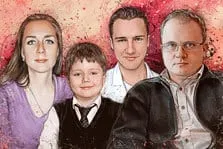Портрет семьи из четырех человек в стиле Дрим-Арт