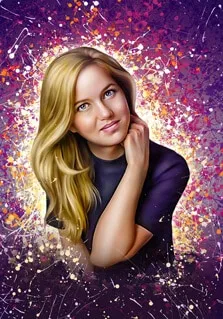 Портрет девушки со светлыми волосами на ярком фоне в стиле Дрим-Арт