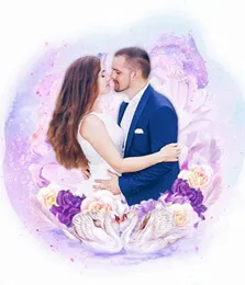 Свадебный Flower Art портрет на фиолетовом фоне с цветами