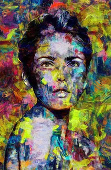 Акриловый портрет женского лица крупным планом в стиле Граффити
