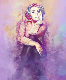 Портрет женщины в стиле Гранж в фиолетовых и жёлтых тонах, художник Ирина