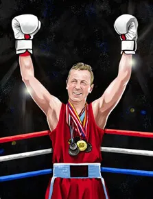 Портрет мужчины в образе победившего боксера