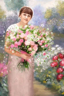 Стилизация фото женщины с цветами под живопись маслом