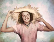Стилизация под живопись маслом девушки в шляпе на абстрактном фоне, художник Александра