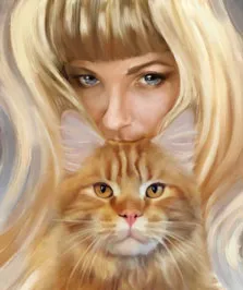 Стилизация портрета девушки с котом под живопись маслом