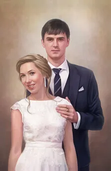 Портрет со свадьбы под масло в технике сухая кисть