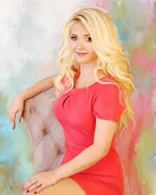 Портрет девушки в красном платье под живопись маслом