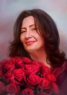 Портрет дамы с розами под живопись маслом