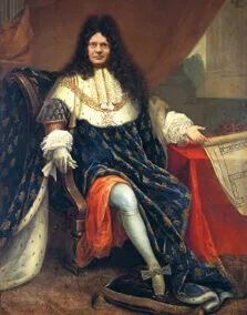 Портрет мужчины в образе французского короля на основе фотомонтажа в известную картину