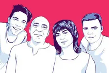 Пример поп-арт портрета в стиле Че семьи из четырех человек