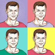 Пример поп-арт портрета в стиле Уорхол мужчины с точками
