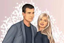 Поп-арт портрет молодой пары: русоволосый молодой человек и девушка блондинка на нежно-розовом фоне, художник Юлия