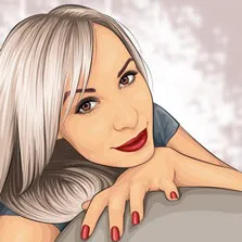 Пример поп-арт портрета девушки со светлыми волосами, красными губами и ногтями в стиле Монро