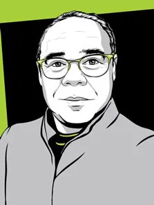 Поп-арт портрет в стиле Че мужчины в очках на черно-зеленом фоне