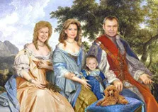 Портрет семьи в образе на основе фотомонтажа в известную картину