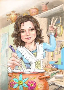 Шарж с изображением женщины на кухне
