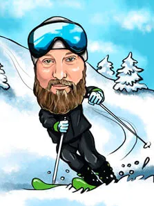 Портрет бородатого мужчины в образе лыжника в стиле Шарж, художник Олеся
