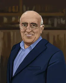 Портрет в стиле Комикс лысого мужчины в очках и в строгом костюме, художник Олеся