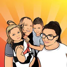 Векторный портрет семьи из четырех человек в стиле Комикс