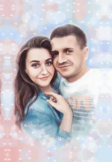 Акварельный портрет пары на красочном фоне
