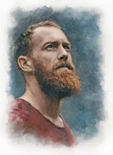 Портрет молодого человека с бородой в акварельном стиле