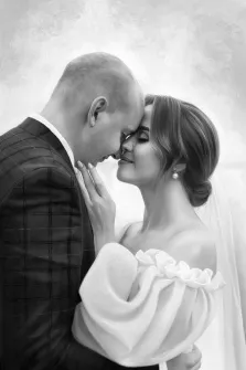 Чёрно-белый парный свадебный портрет маслом, художник Антонина