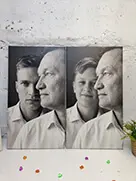Черно-белая фотография отца и сына, напечатанная на холсте