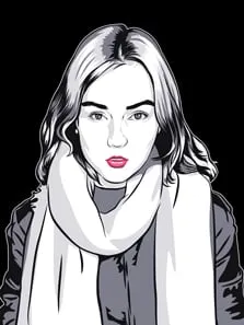 Поп-арт портрет в стиле Че девушки в шарфе на черном фоне